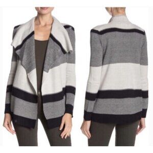 Cable & Gauge‎ Womens Large Draped Front Open Cardigan Sweater Gray Stripe Knit